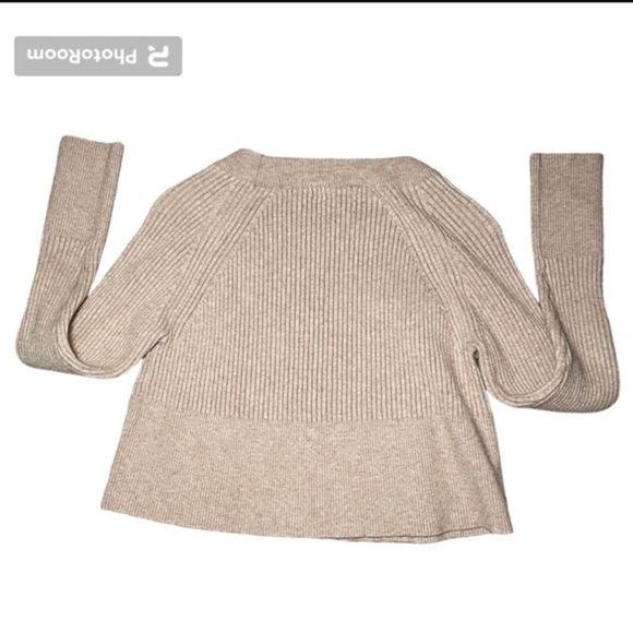 DAY & NIGHT CREAM COLORED RIBBED MEDIUM CROP LONG SLEEVE SWEATER, SIZE S - Picture 2 of 5